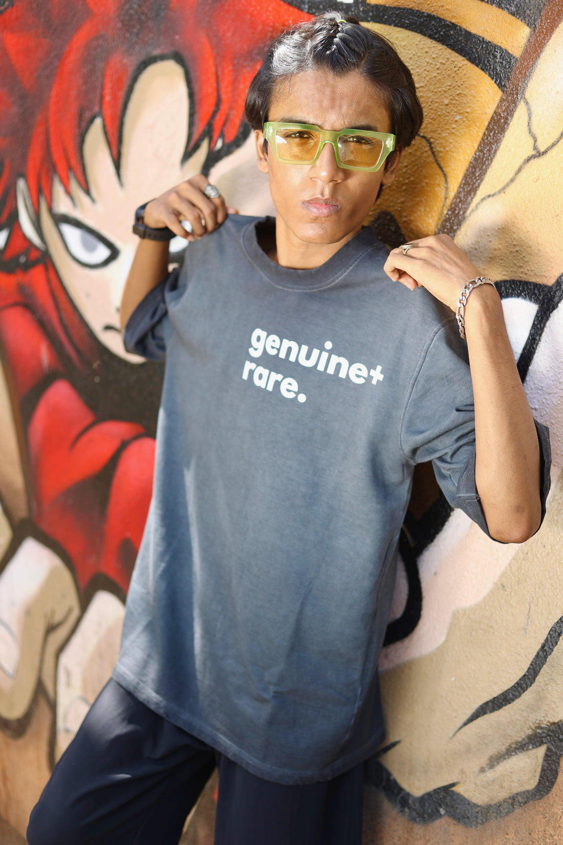 Genuine + Rare - Sun faded grey Oversized Tee