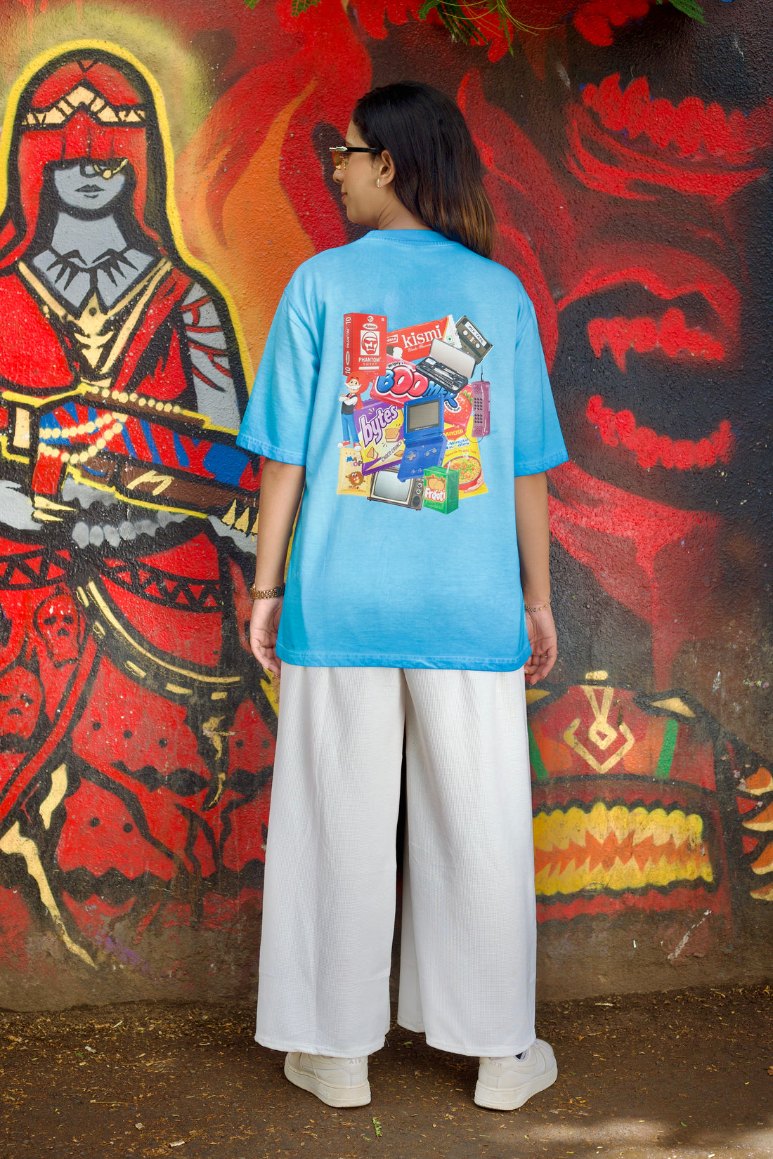 90's Nostalgia Sun faded blue - Oversized Tee