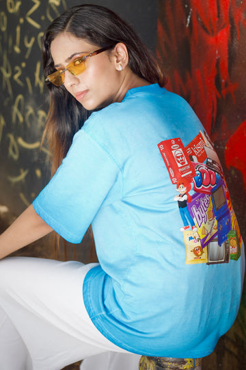 90's Nostalgia Sun faded blue - Oversized Tee