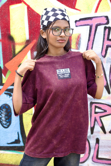 Bad Influence - Acid wash Maroon - Oversized Tee