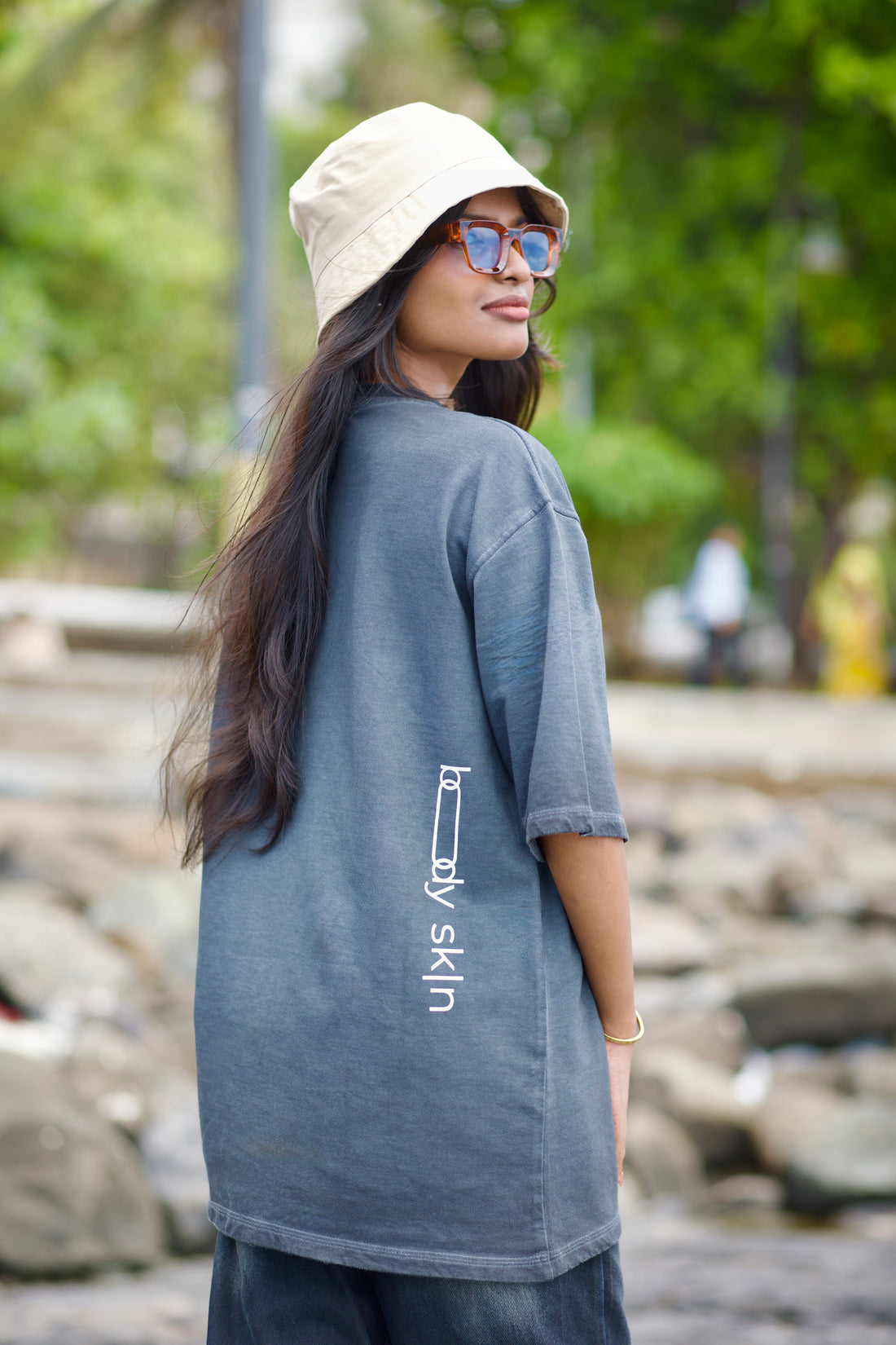 Love Me Like The Moon - Sunfaded Grey Oversized Tee