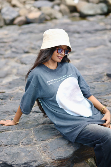Love Me Like The Moon - Sunfaded Grey Oversized Tee