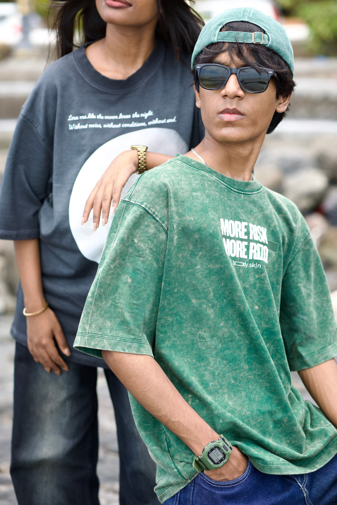 More Risk More Rizq - Acid wash Green Oversized Tee