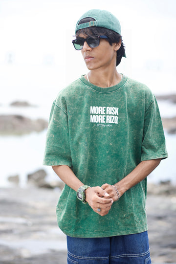 More Risk More Rizq - Acid wash Green Oversized Tee