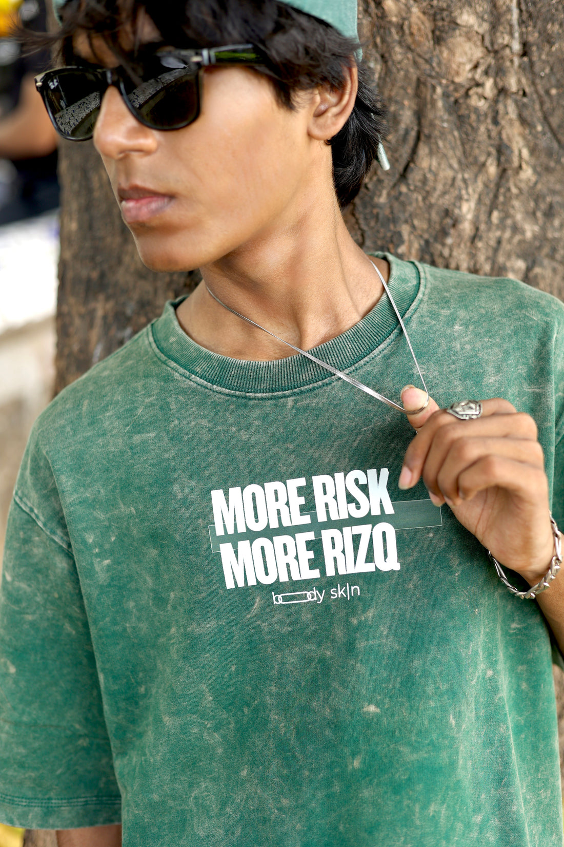 More Risk More Rizq - Acid wash Green Oversized Tee