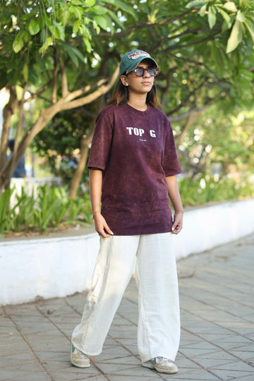 Top G - Maroon Acid wash Oversized Tee