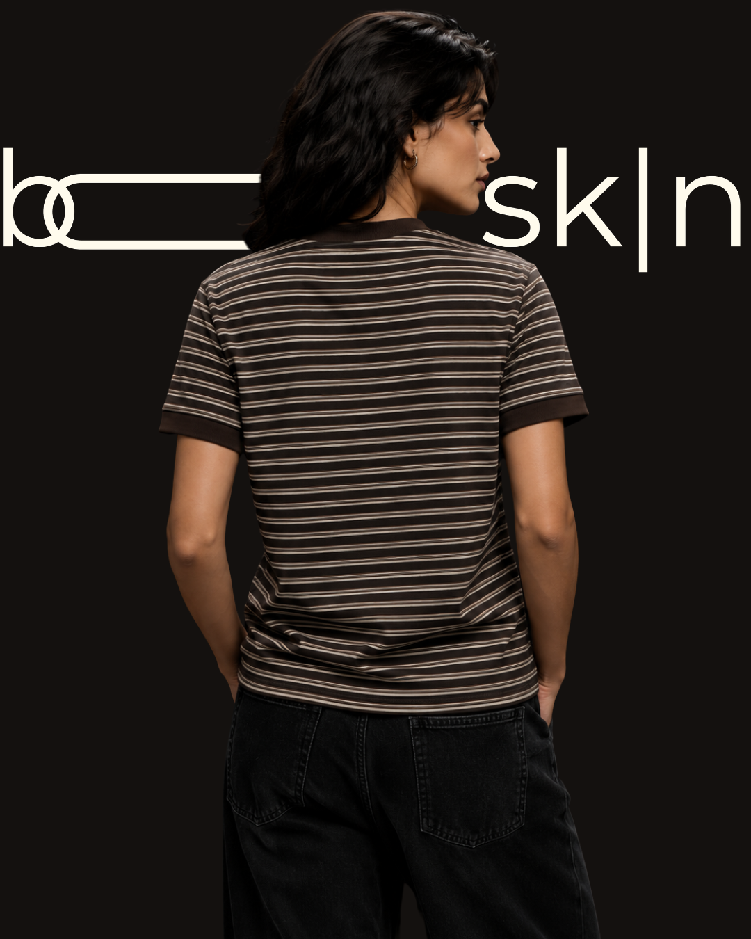 Choco Brown Stripes Body Fit Tee